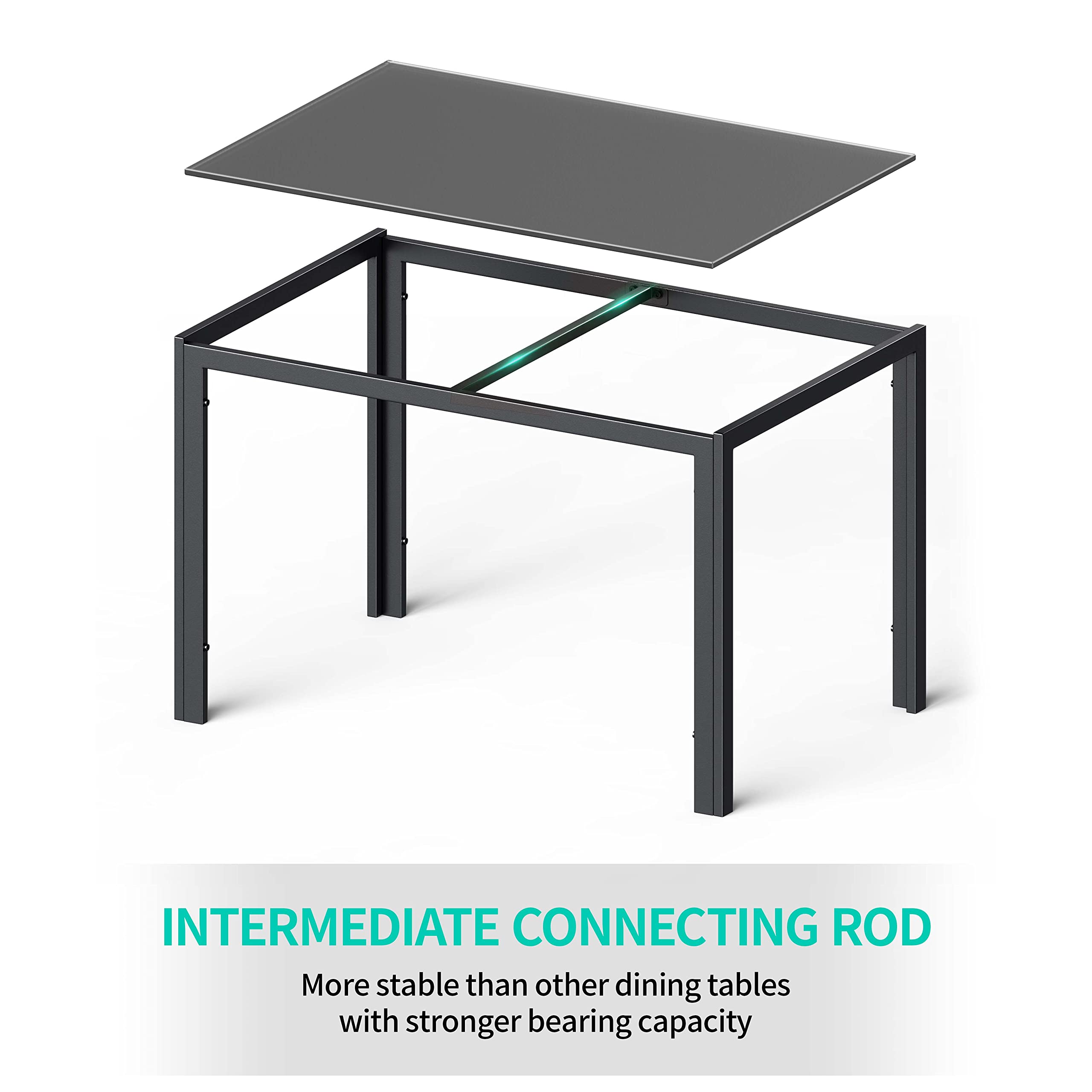 Aiho Dining Table Set for 4, Modern Glass Kitchen Table with 4 Cushioned Chairs , For Dining Room, Kitchen, Living Room - Black