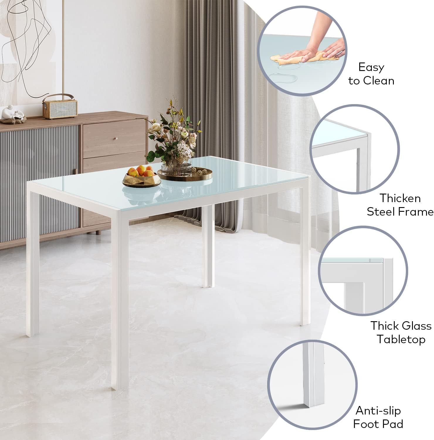 Aiho Dining Table with 6 PU Leather Chairs, Morden Kitchen Table Chairs Set for 6 Person, Perfect for Dining Room, Kitchen, Living Room, White