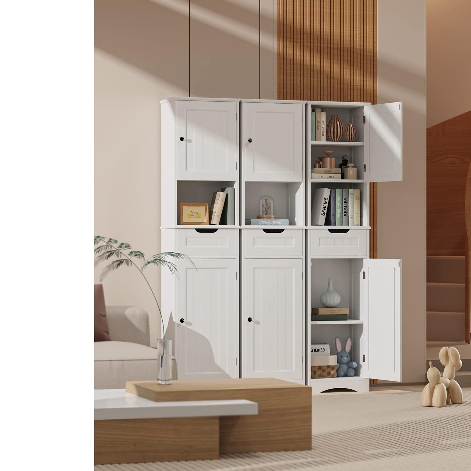 Aiho Bathroom Storage Cabinet, White Linen Cabinet, Narrow Tall Cabinet Storage Tower with Door ,Drawer and Open Storag