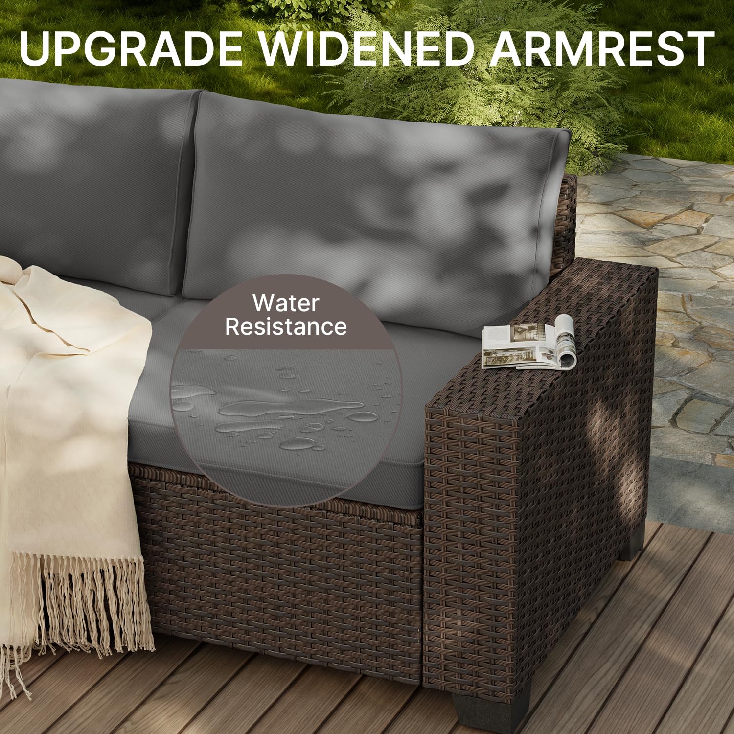 Aiho Outdoor Patio Furniture Set with All Weather Wicker, 6 Pieces Outdoor Sectional Sofa with Soft Cushions and Coffee Table, For Garden, Backyard, Poolside, Patio, Porch and Balcony - Gray