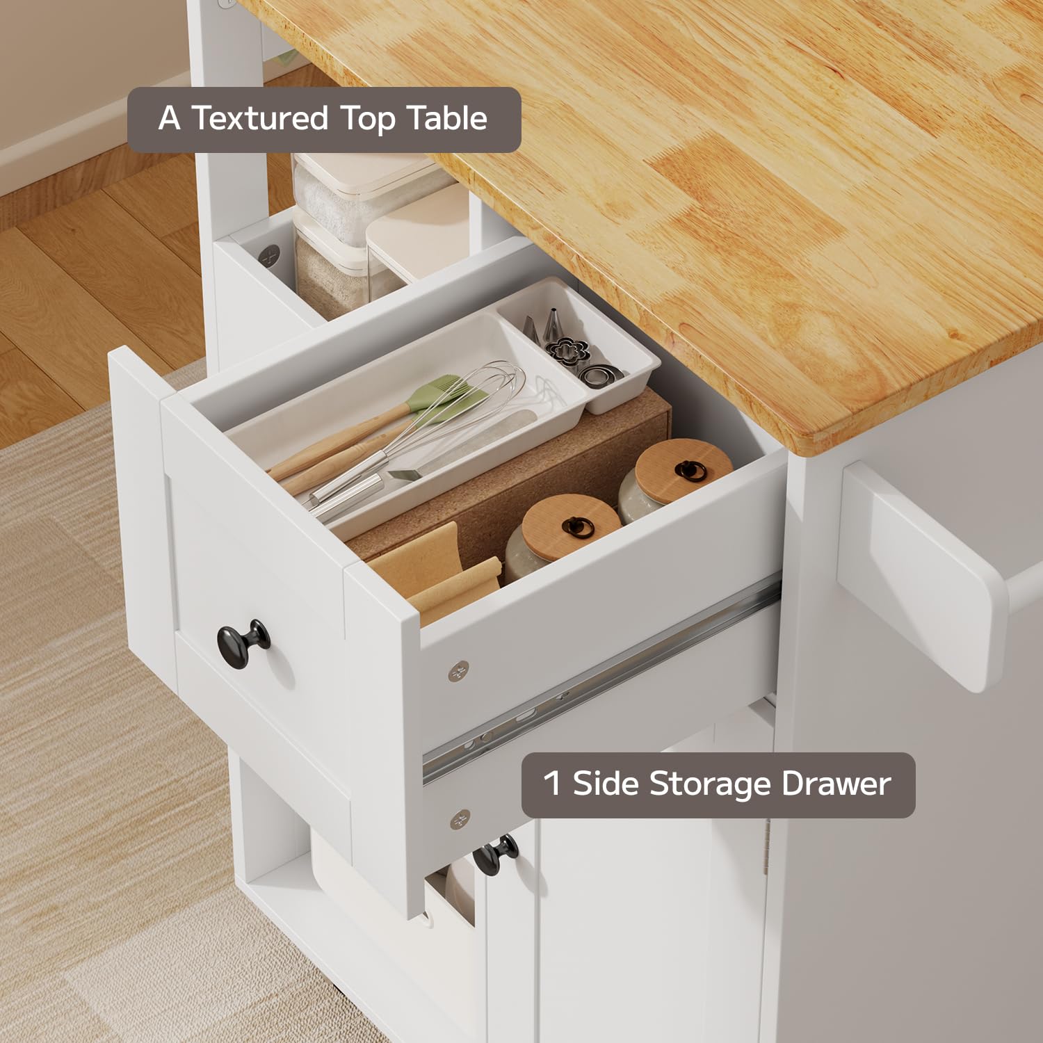 Aiho 17.7" x 33" Kitchen Island Cart with Storage,Rolling Kitchen Island Side Table on Wheels with Worktop,Spice Rack ,Adjustable Shelves and Drawer for Kitchen,Dining Room - Black