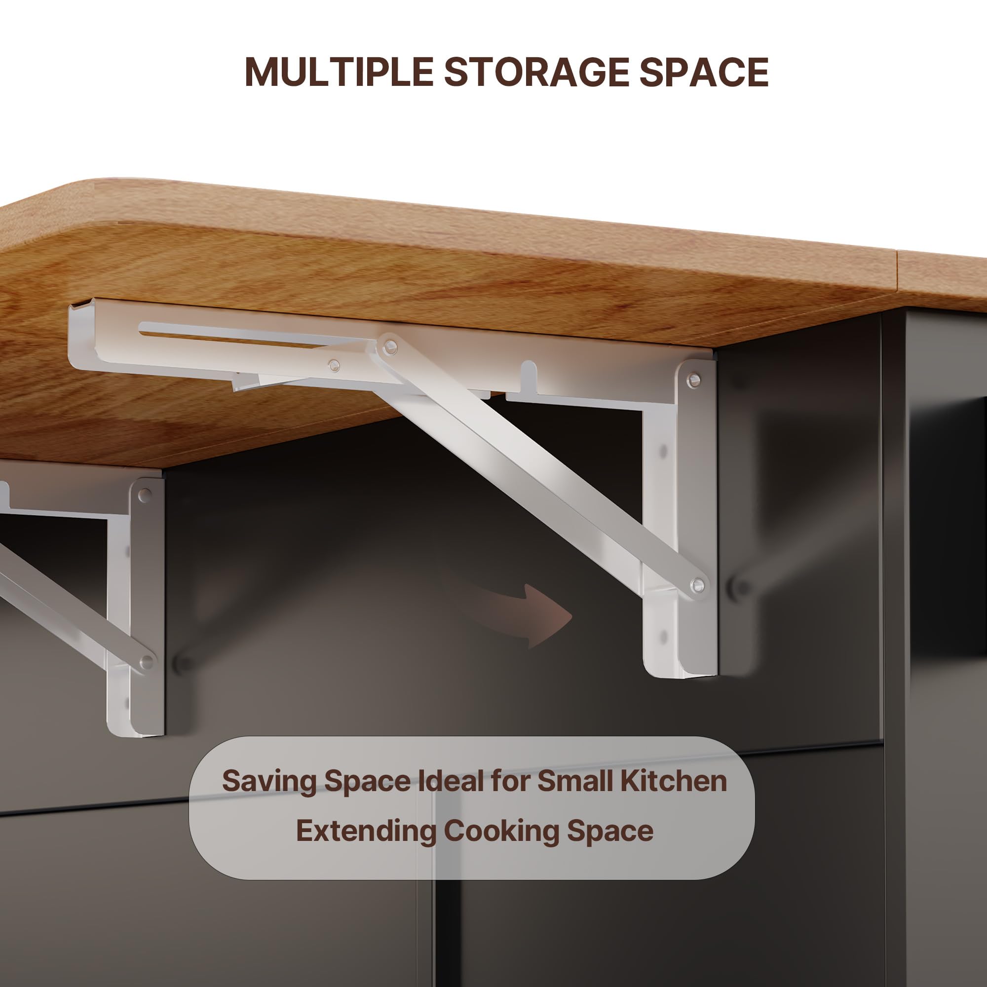 47.2"W Aiho Island Table for Kitchen with Folding Drop Leaf & Spice Rack & Drawer, Kitchen Island with Trash Can Storage for Kichen, Bar, Living Room, Black
