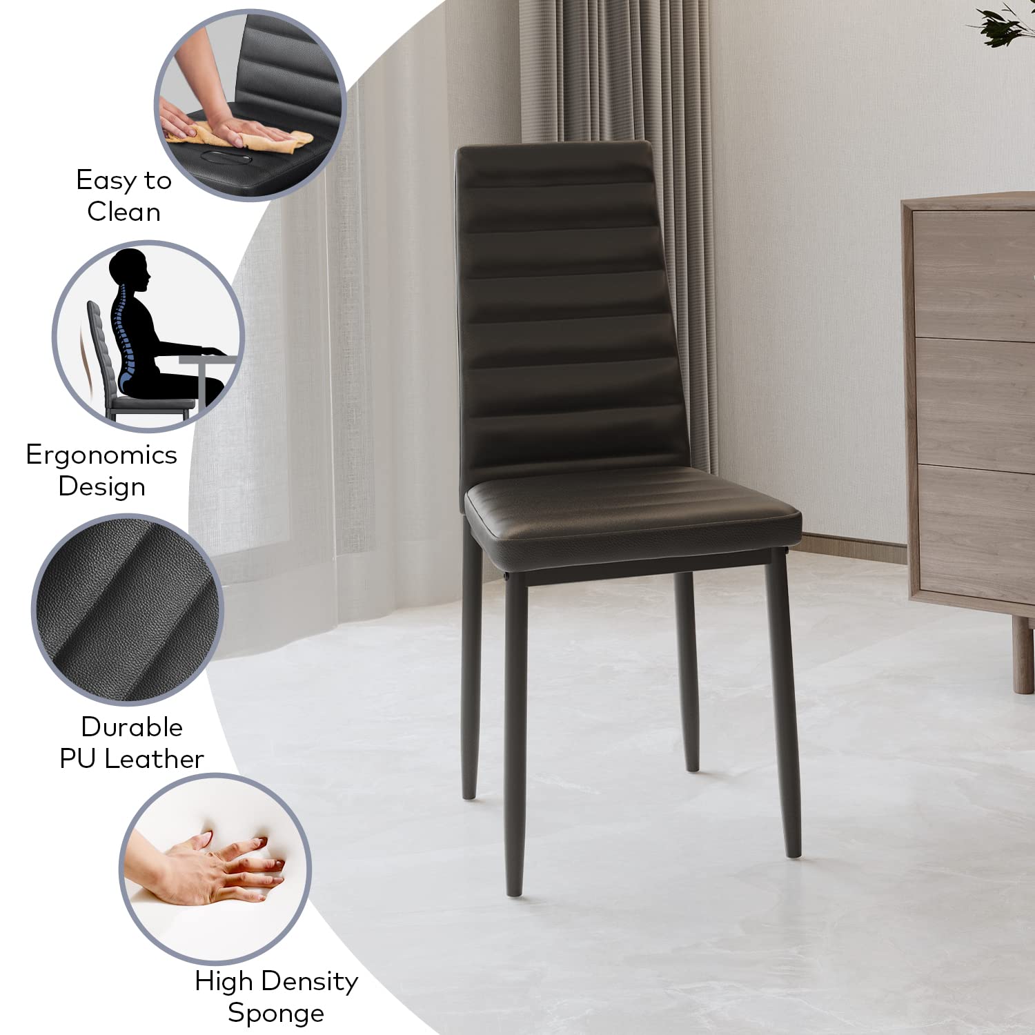 Aiho Dining Table with 6 PU Leather Chairs, Morden Kitchen Table Chairs Set for 6 Person, Perfect for Dining Room, Kitchen, Living Room, Black