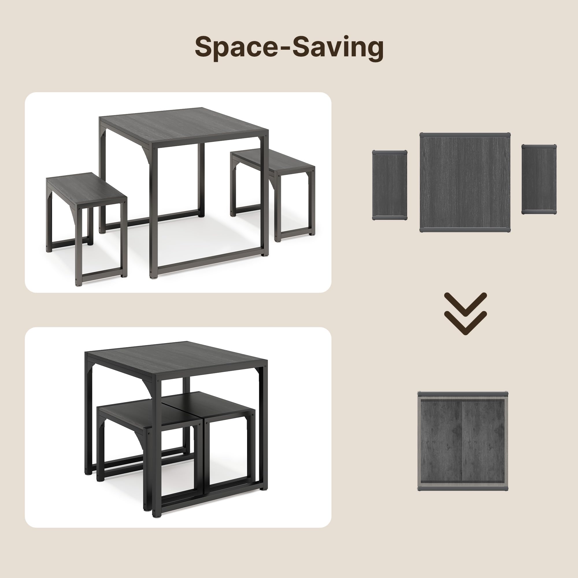 Aiho 25.6" Dining Table Set for 2, Kitchen Table with 2 Stools, Wood Dining Room Dinette Sets with Metal Frame for Breakfast Nook and Small Space - Black