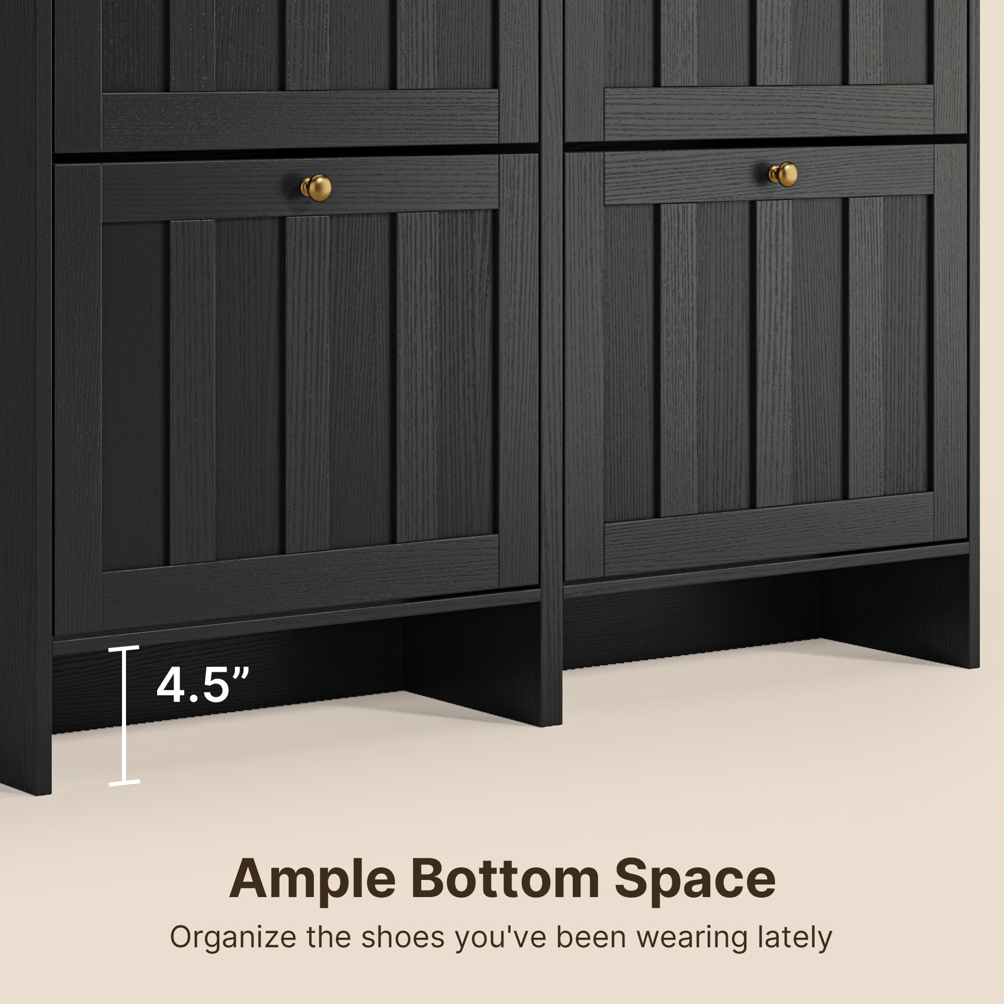 Aiho Shoe Storage Cabinet with 4 Flip Drawers and with Open Storage, MDF Wood Narrow Shoe Cabinet, For Foyer, Hallway, Porch, Living Room, Balcony, Bedroom-Black