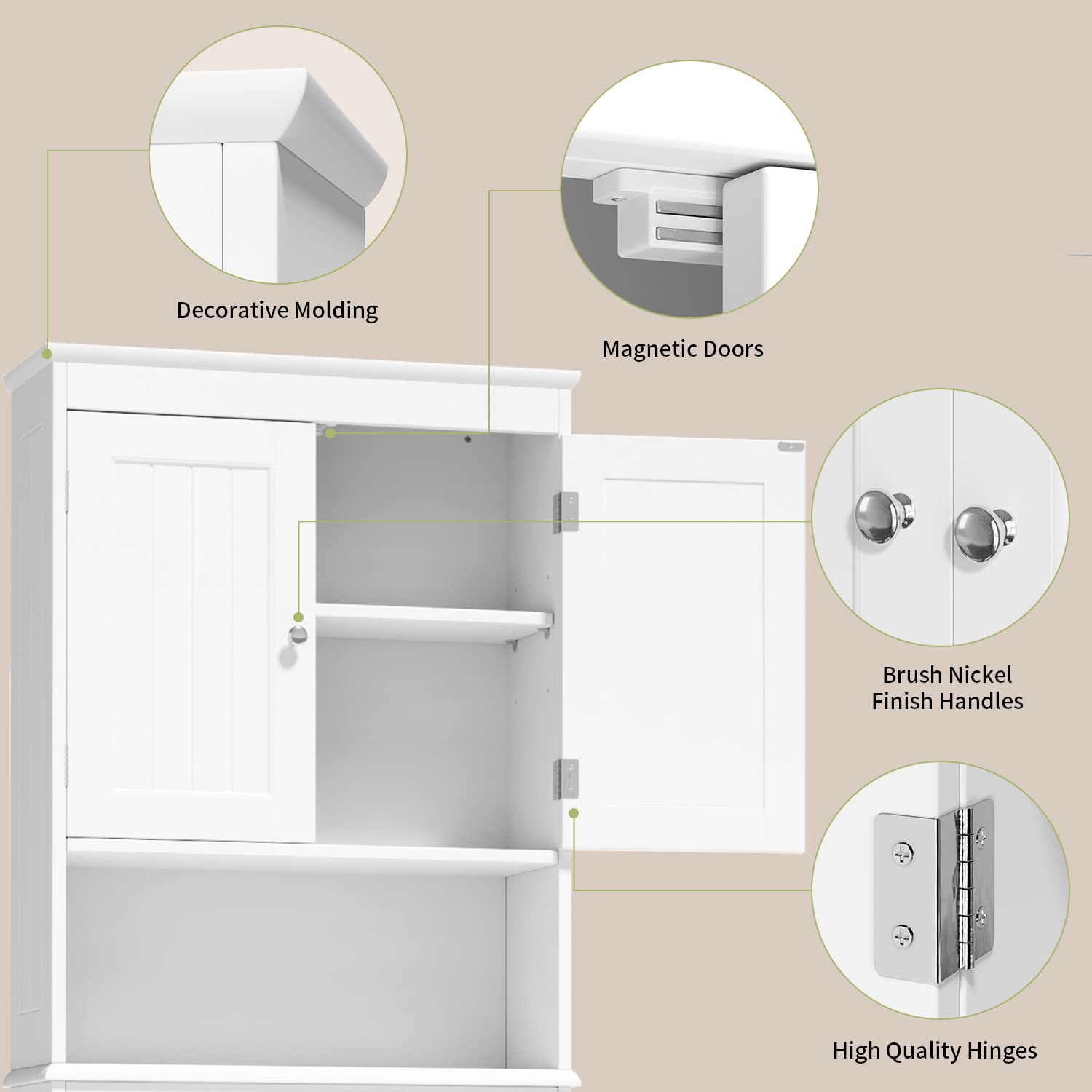 Over-the-Toilet Storage Cabinet with Adjustable Shelf, Aiho 66" Bathroom Space Saver Storage Cabinet, Freestanding