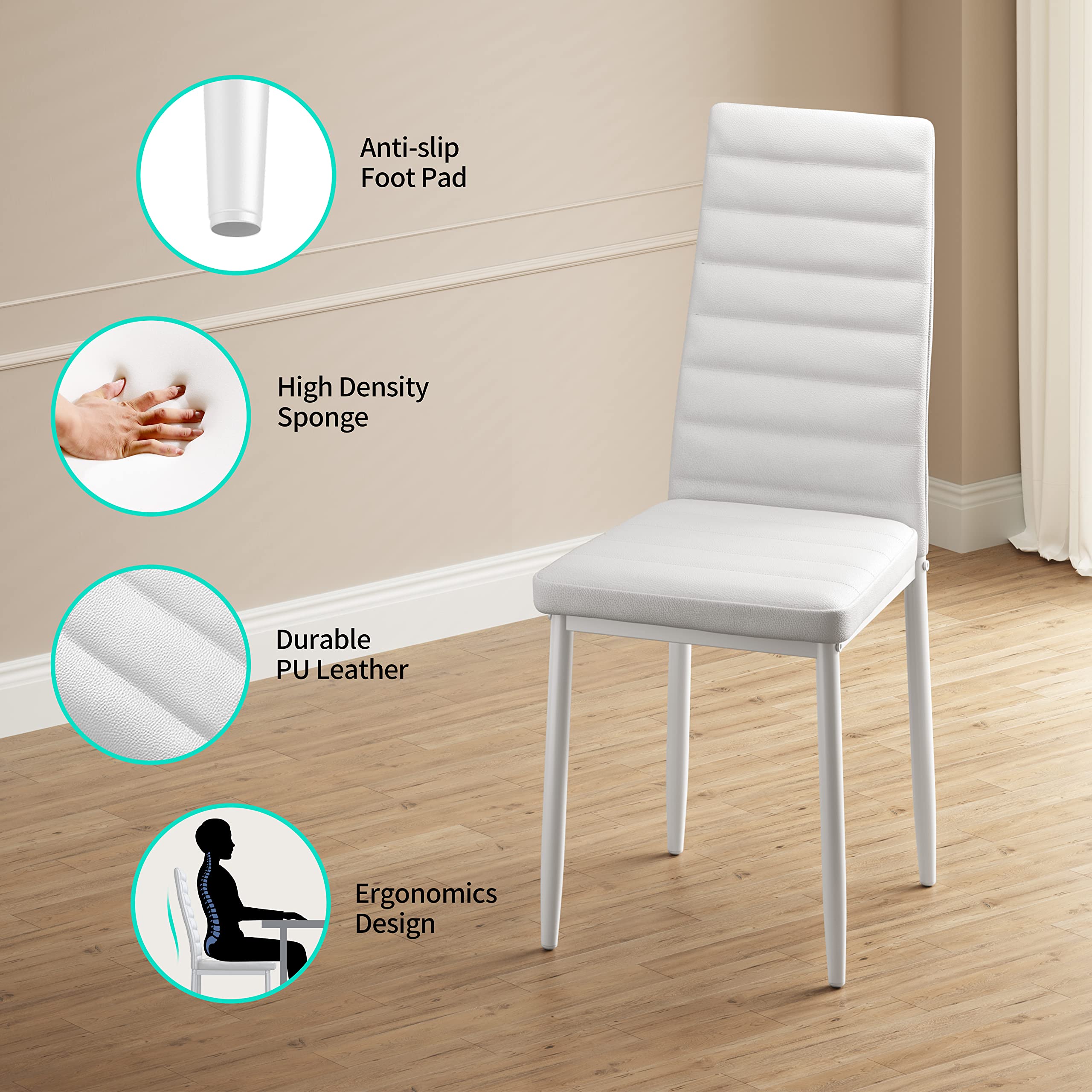 Aiho Dining Table with 6 PU Leather Chairs, Morden Kitchen Table Chairs Set for 6 Person, Perfect for Dining Room, Kitchen, Living Room, White