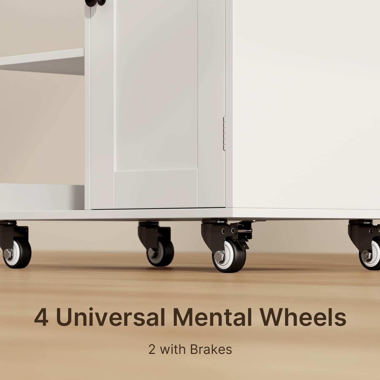 23.6" W Aiho Rolling Kitchen Island on Wheels with Spice Rack, Removable Tray, Drawers, Island Table for Kitchen with Adjustable Shelves, For Kitchen, Dining Room, Coffee Bar, White and Retro Tabletop