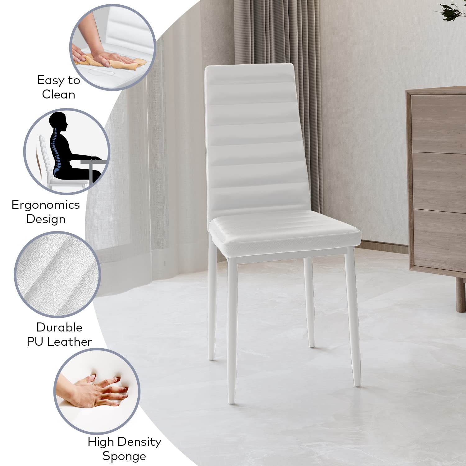Aiho Dining Table with 6 PU Leather Chairs, Morden Kitchen Table Chairs Set for 6 Person, Perfect for Dining Room, Kitchen, Living Room, White
