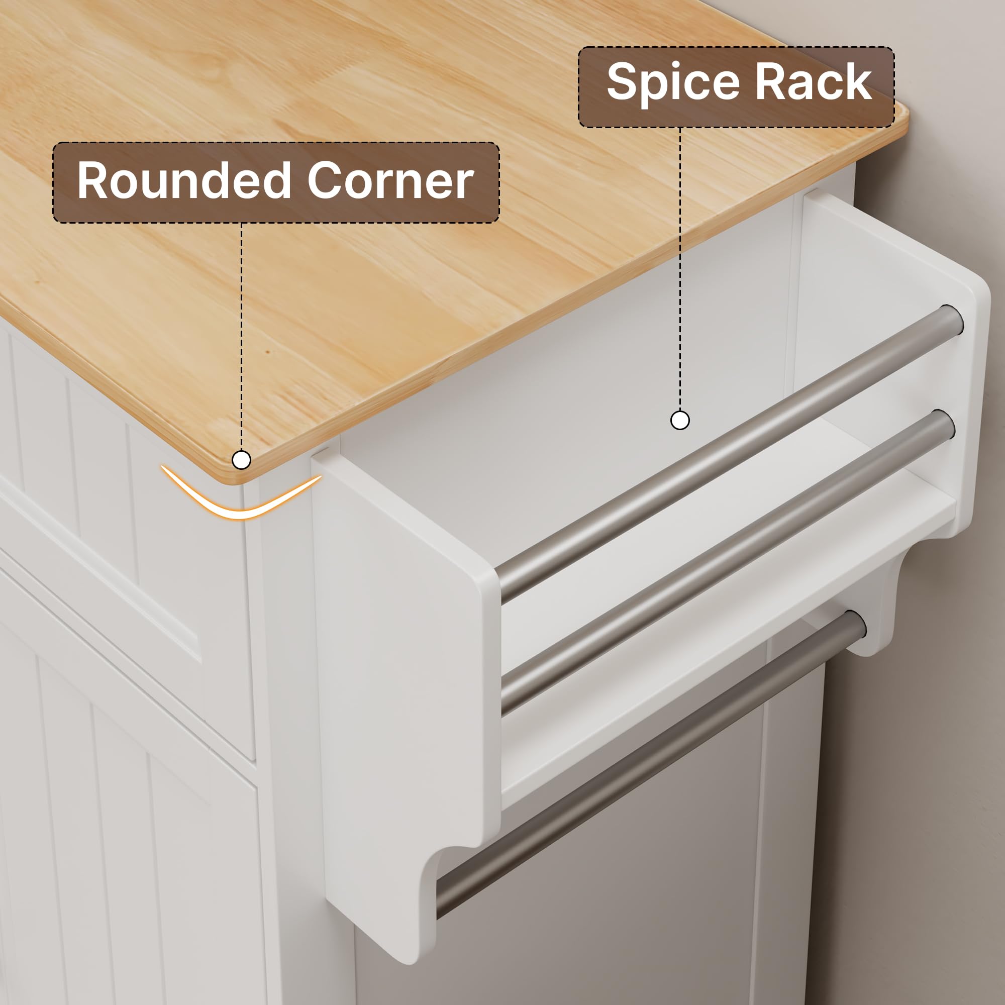 Aiho Kitchen Island Cart with Storage,Rolling Kitchen Island Side Table on Wheels with Worktop,Spice Rack ,Adjustable Shelves and Drawer for Kitchen,Dining Room - White