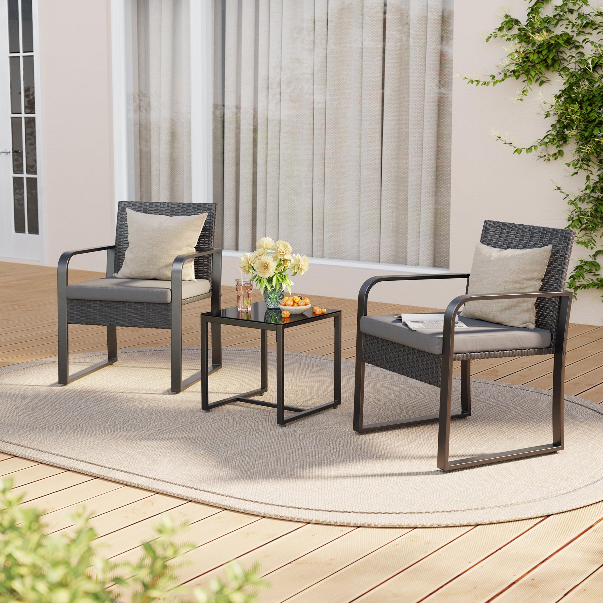 Aiho 3-Piece Outdoor Conversation Set - Gray