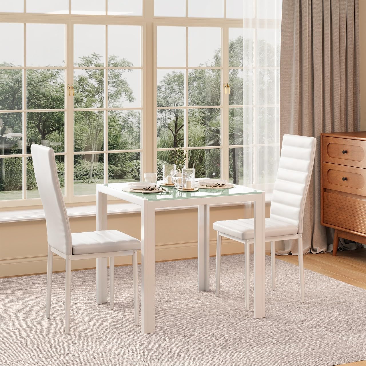 Dining Table Set for 2 Person, Aiho Modern Kitchen Table with 2 PU Leather Chairs for Dining Room, Kitchen, Small Space, Black