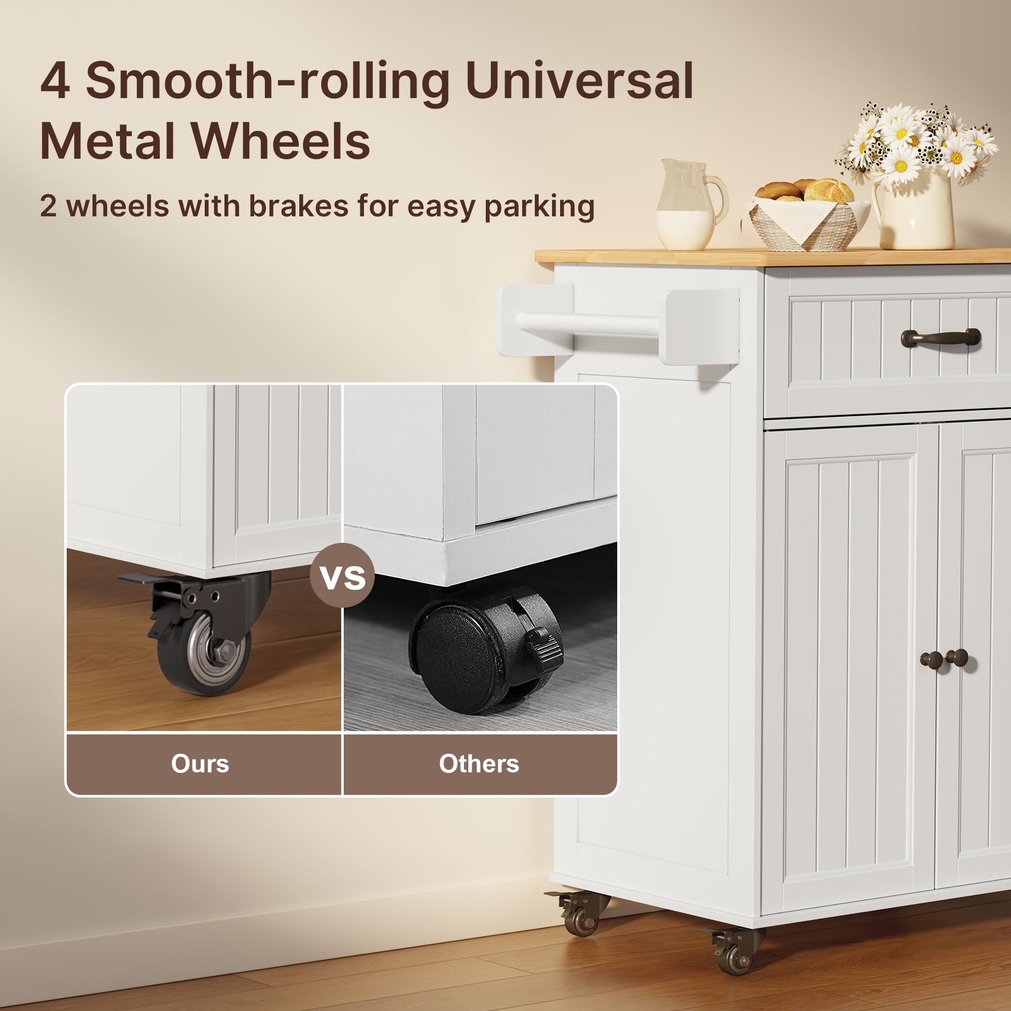 Aiho Kitchen Island Cart with Storage,Rolling Kitchen Island Side Table on Wheels with Worktop,Spice Rack ,Adjustable Shelves and Drawer for Kitchen,Dining Room - White