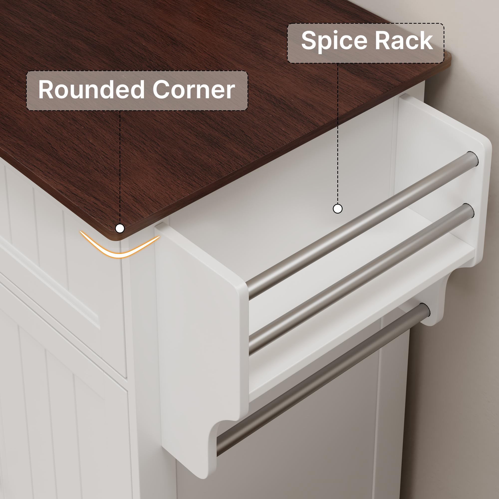 Aiho Kitchen Island with Storage, Microwave Stand with Worktop, Spice Rack & Adjustable Shelves & 1 Drawer, Perfect for Kitchen, Bar, Retro Tabletop