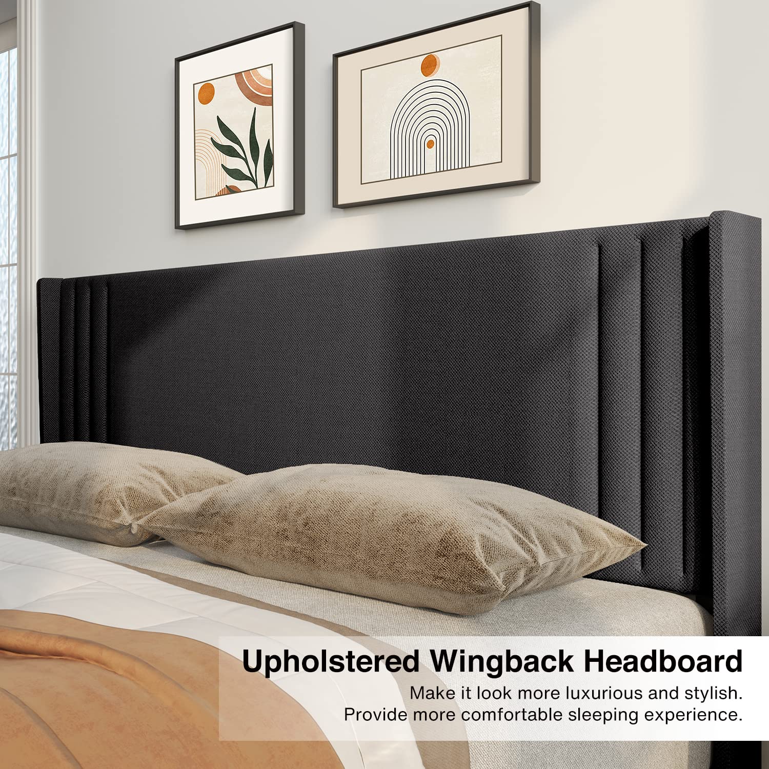 Upholstered Platform Bed, Aiho Full Size Bed Frame with Underneath Storage & Modern Wingback Headboard & No Box Spring Needed - Gray