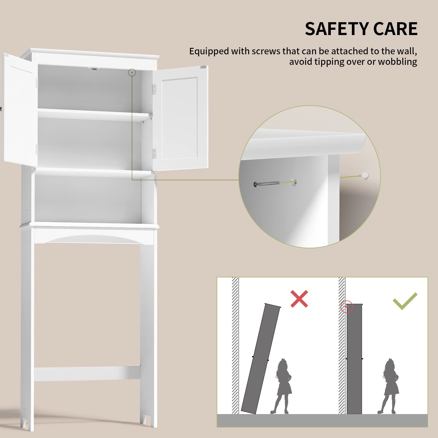 Over-the-Toilet Storage Cabinet with Adjustable Shelf, Aiho 66" Bathroom Space Saver Storage Cabinet, Freestanding