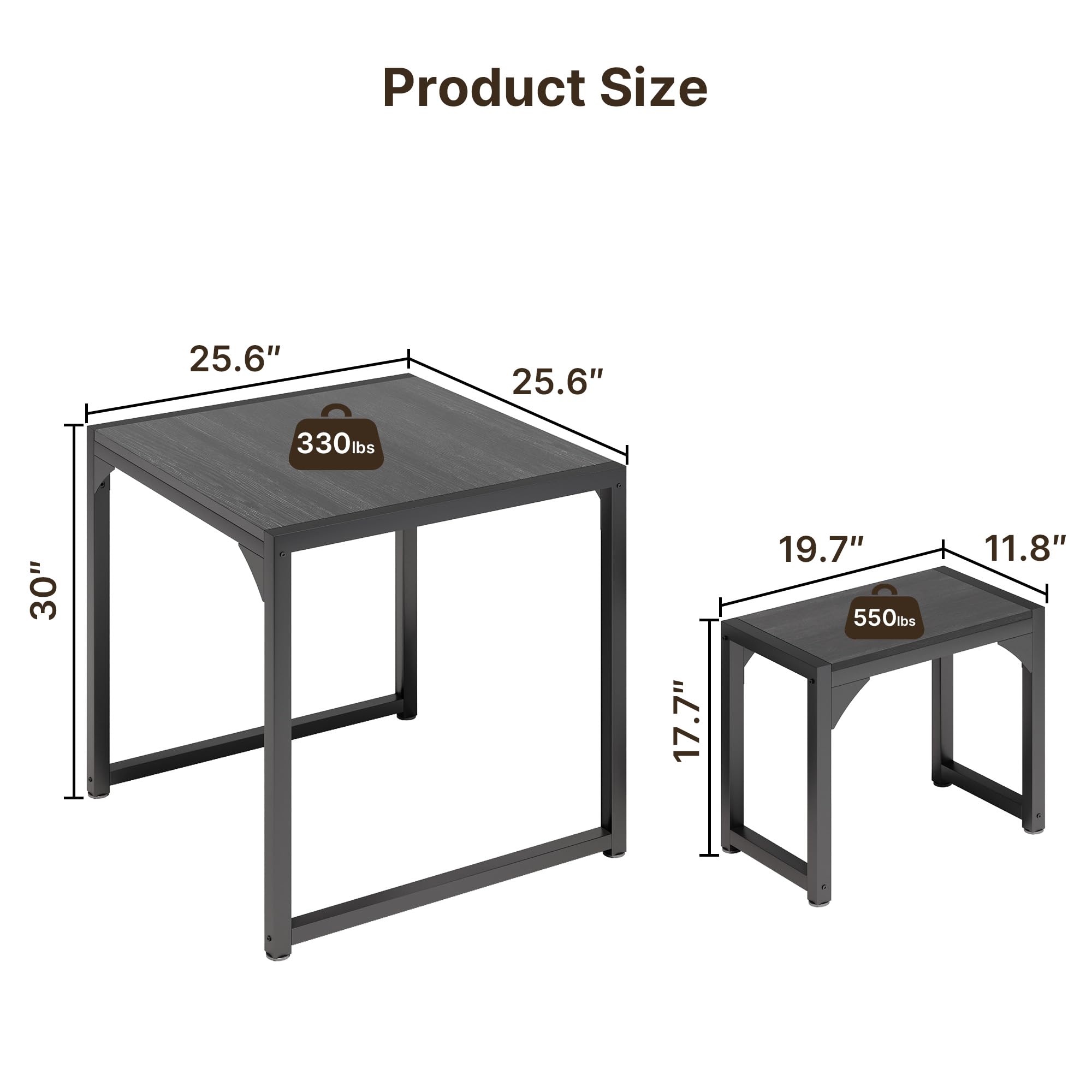 Aiho 25.6" Dining Table Set for 2, Kitchen Table with 2 Stools, Wood Dining Room Dinette Sets with Metal Frame for Breakfast Nook and Small Space - Black
