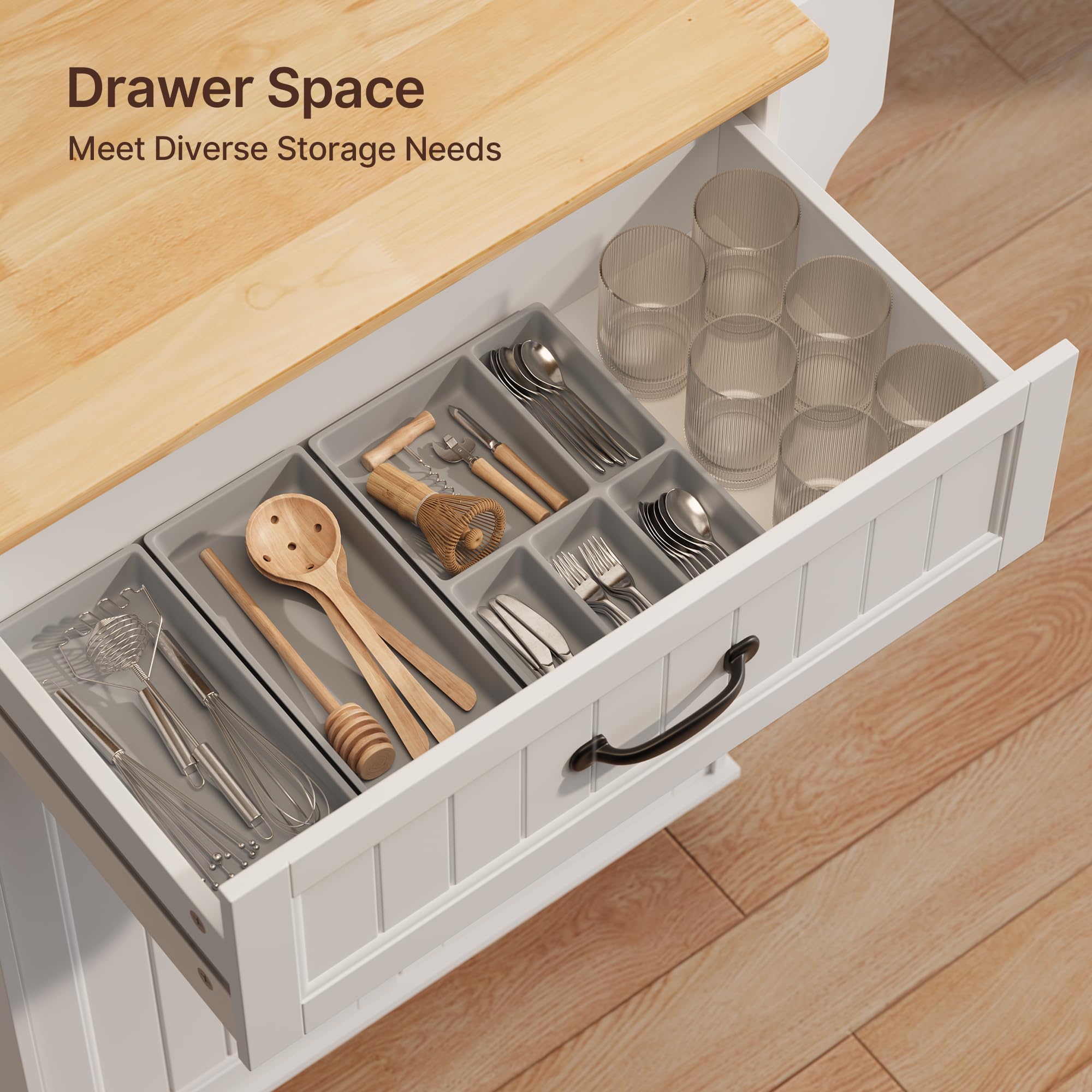 Aiho Kitchen Island Cart with Storage,Rolling Kitchen Island Side Table on Wheels with Worktop,Spice Rack ,Adjustable Shelves and Drawer for Kitchen,Dining Room - White
