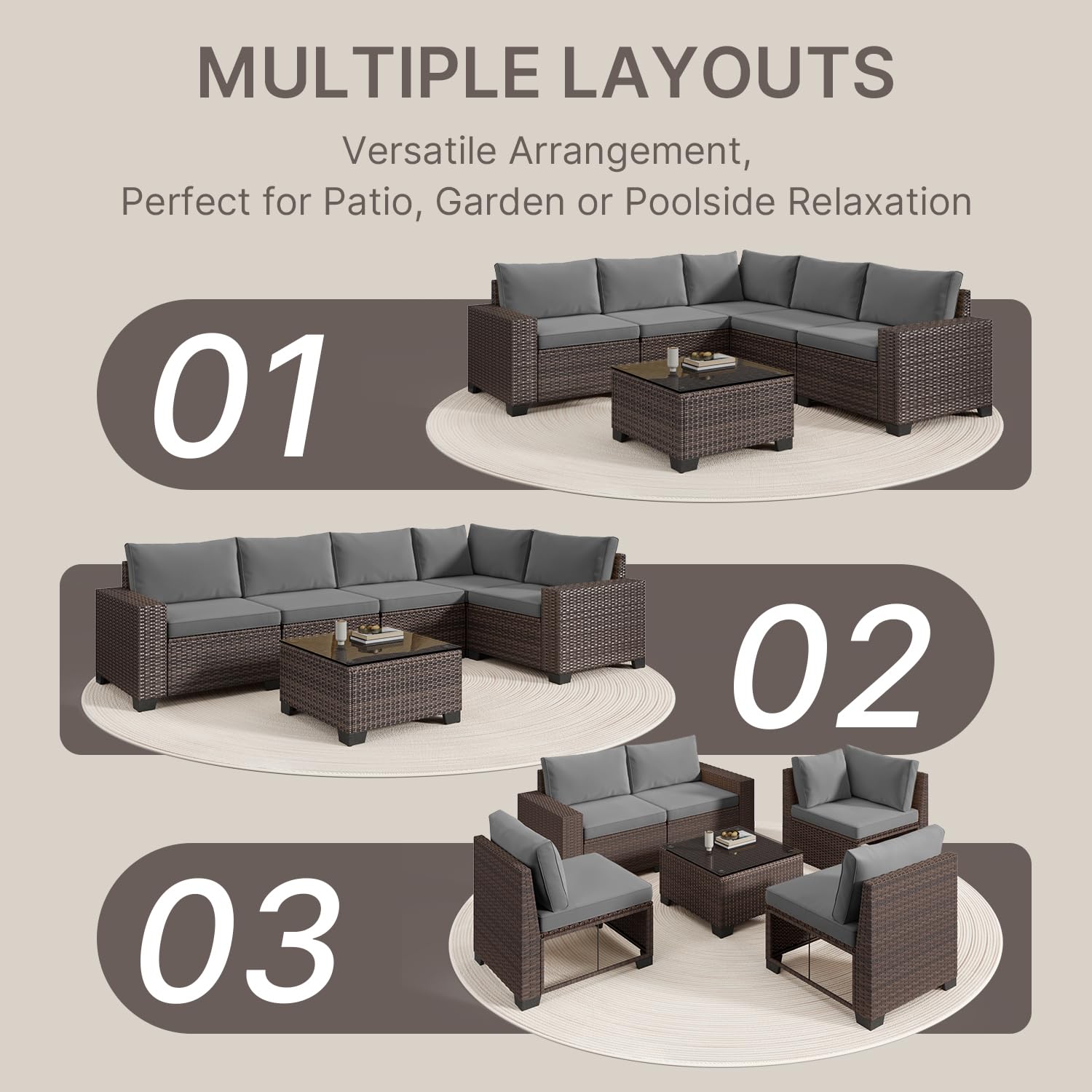Aiho Outdoor Patio Furniture Set with All Weather Wicker, 6 Pieces Outdoor Sectional Sofa with Soft Cushions and Coffee Table, For Garden, Backyard, Poolside, Patio, Porch and Balcony - Gray