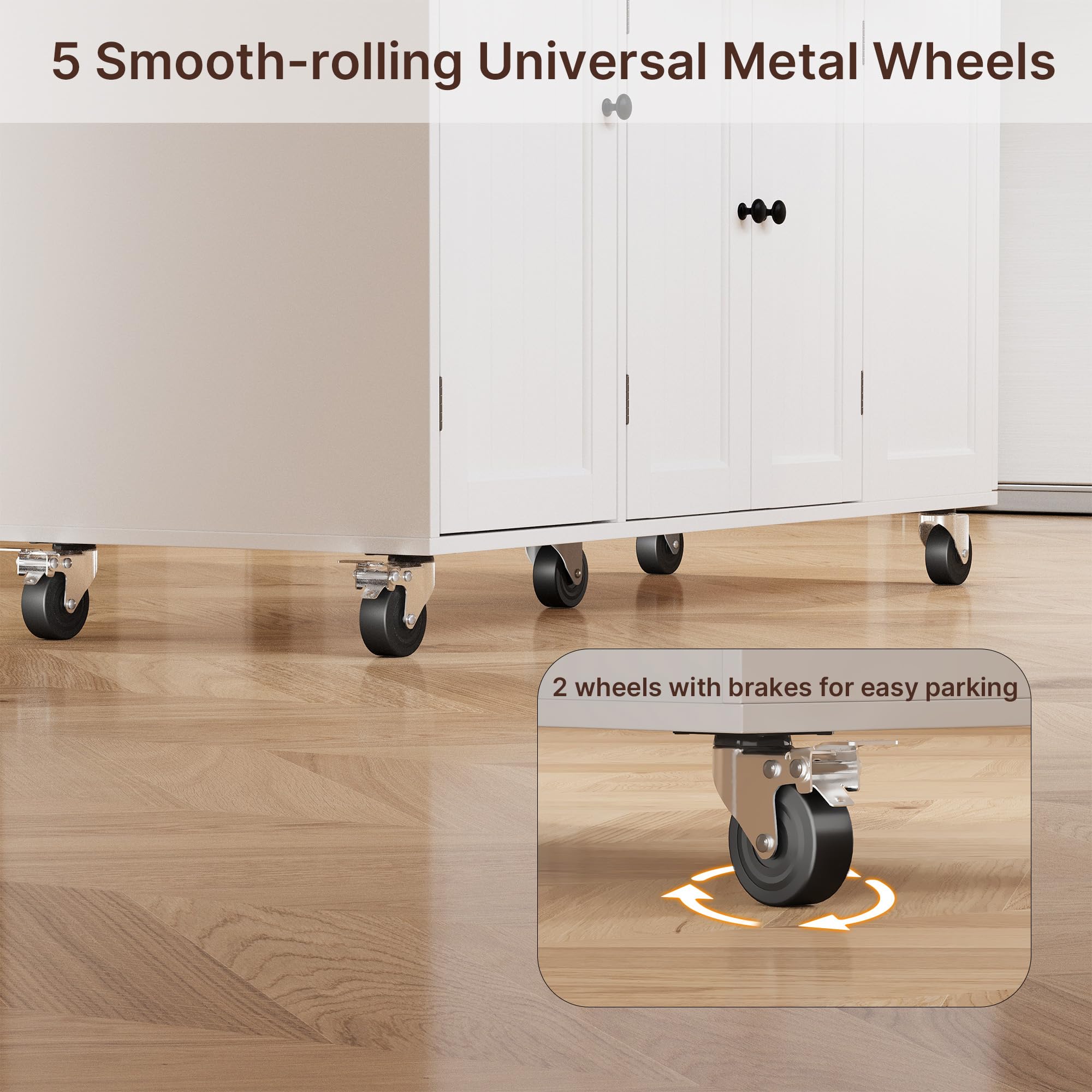 47.2"W Aiho Island Table for Kitchen with Folding Drop Leaf & Spice Rack & Drawer, Kitchen Island with Trash Can Storage for Kichen, Bar, Living Room, White