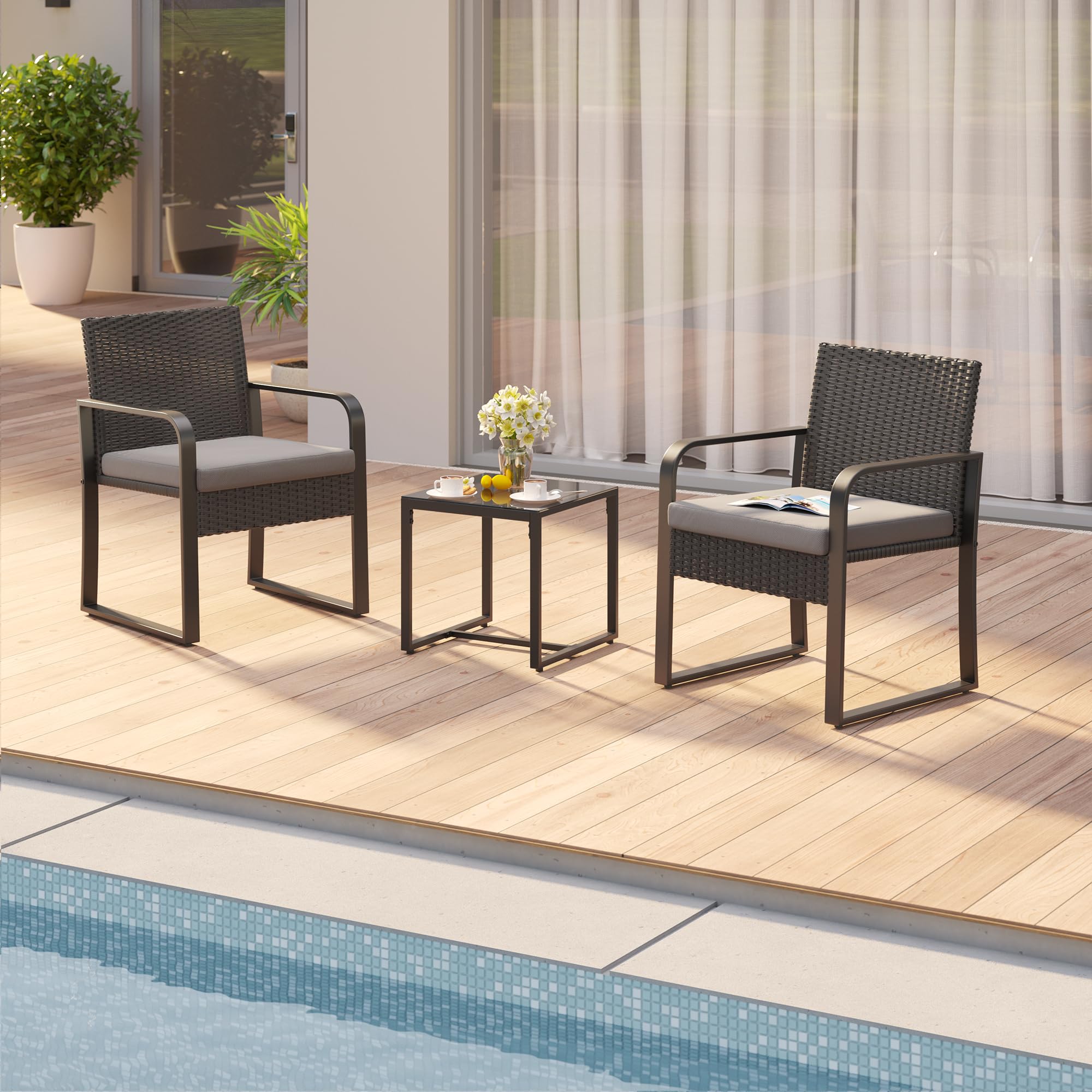 Aiho 3-Piece Outdoor Conversation Set - Gray