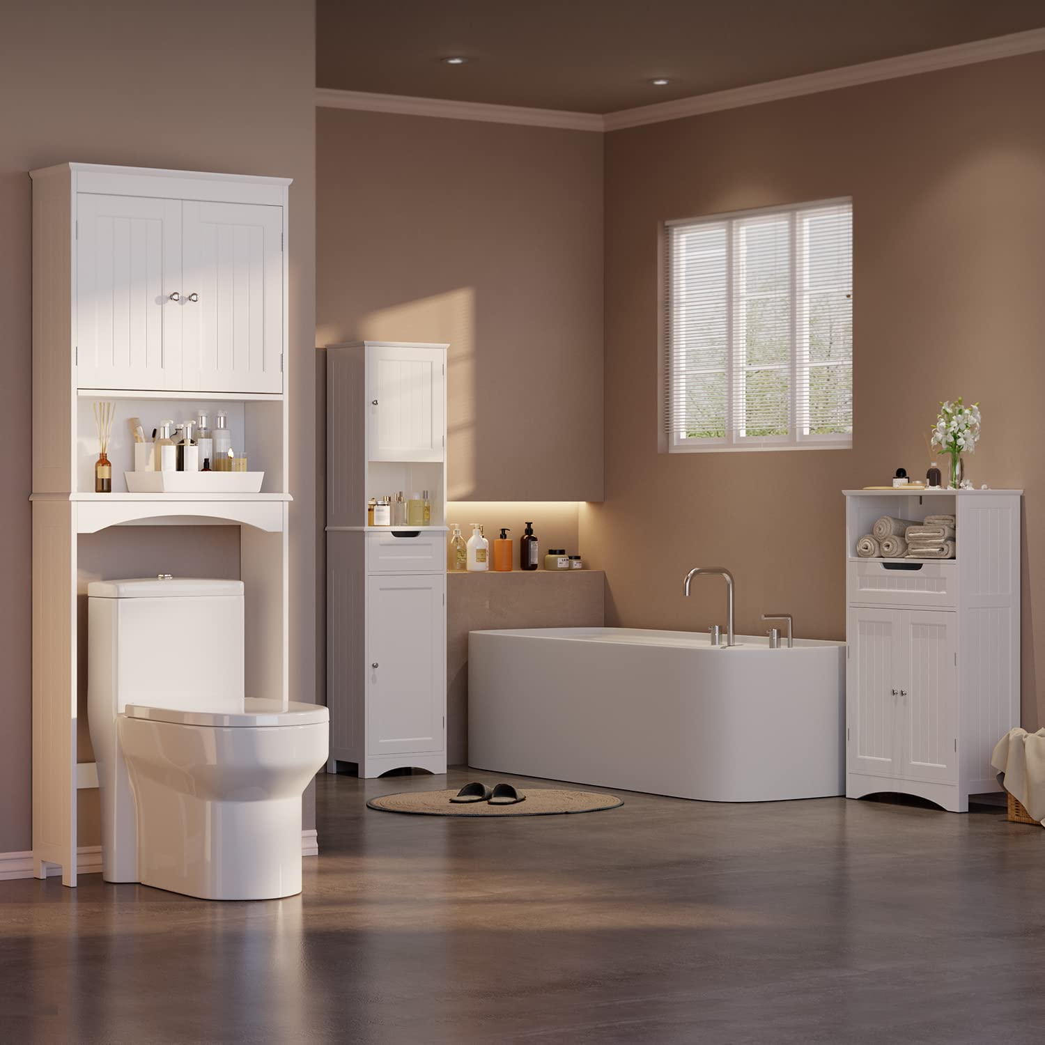Over-the-Toilet Storage Cabinet with Adjustable Shelf, Aiho 66" Bathroom Space Saver Storage Cabinet, Freestanding
