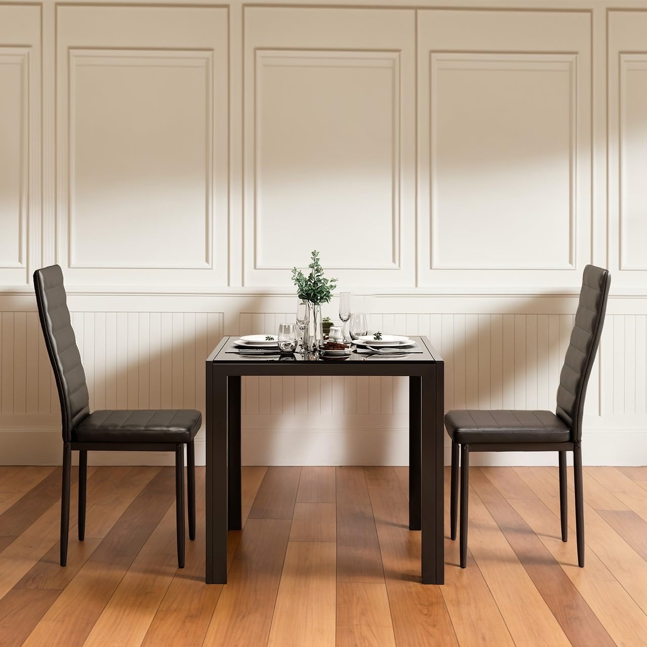 Dining Table Set for 2 Person, Aiho Modern Kitchen Table with 2 PU Leather Chairs for Dining Room, Kitchen, Small Space, White