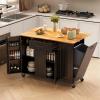 47.2"W Aiho Island Table for Kitchen with Folding Drop Leaf & Spice Rack & Drawer, Kitchen Island with Trash Can Storage for Kichen, Bar, Living Room, Black