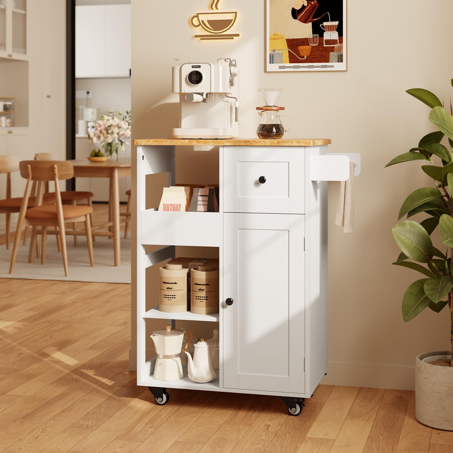 Aiho 17.7" x 33" Kitchen Island Cart with Storage,Rolling Kitchen Island Side Table on Wheels with Worktop,Spice Rack ,Adjustable Shelves and Drawer for Kitchen,Dining Room - Black