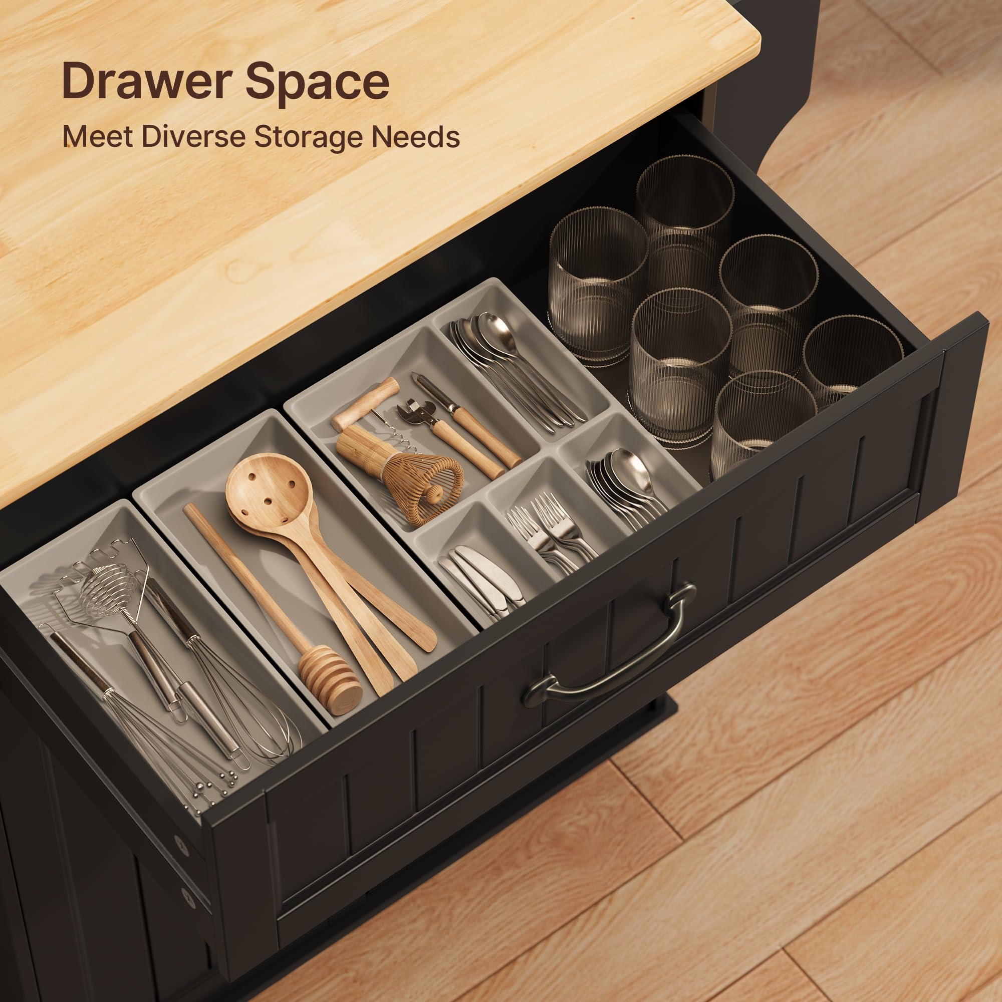 Aiho Kitchen Island with Storage, Microwave Stand with Worktop, Spice Rack & Adjustable Shelves & 1 Drawer, Perfect for Kitchen, Bar, Black